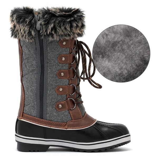 Mid-Calf Fur Snow Boots - BLACK GREY - 3